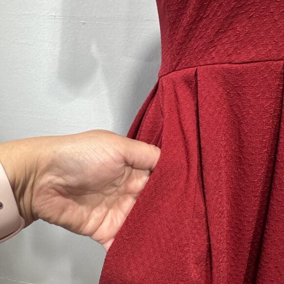 Lularoe Women's Dress Sz XS Fit & Flare Red Pleated Pockets Stylish Short Sleeve - Picture 3 of 12
